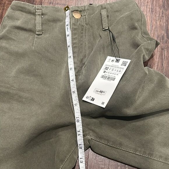 NWT Zara Wide Leg Cropped Army Green Jeans, Size 0 - Picture 12 of 12